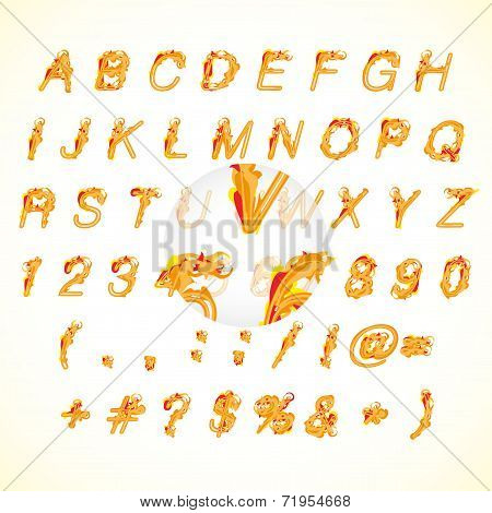 Calligraphic fire design alphabet vector illustration