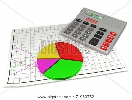 calculator and circle diagram on financial chart paper