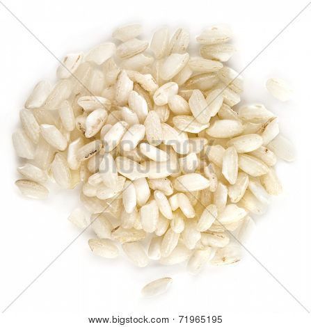 Rice Rizotto Arborio Premium Quality  top view surface close up isolated on white background