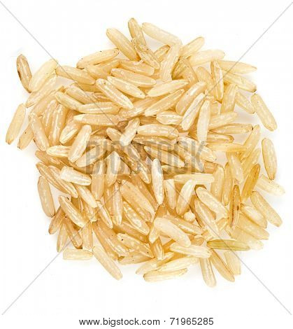 Brown Rice  top view surface close up isolated on white background