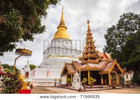 Ancient Golden Pagoda And Myanmar Style Viharn