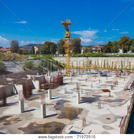 Construction site. Building foundation.