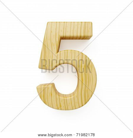 Wood Digit Five Symbol - 5