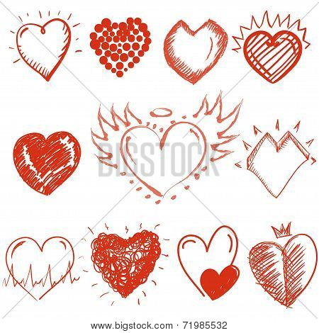 Set of painted hearts