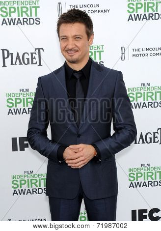 LOS ANGELES - MAR 01:  Jeremy Renner arrives to the Film Independent Spirit Awards 2014  on March 01, 2014 in Santa Monica, CA.                