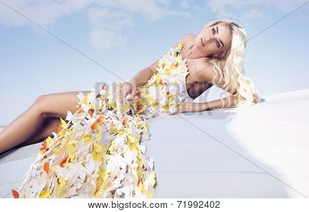 Blond beauty and butterflies