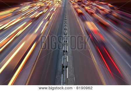 Night Time Traffic On Highway