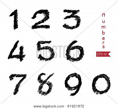 Numbers 0-9 Written With A Brush On A White Background
