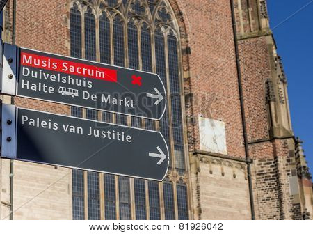 Tourist Sign In Front Of The Eusebius Church In Arnhem