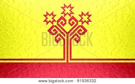 Chuvashia flag on metallic metal texture