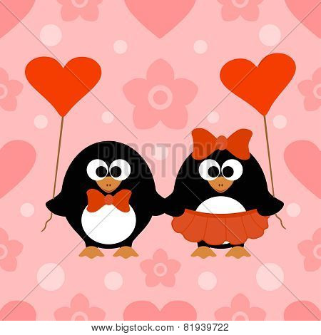 Valentines day seamless background with penguin