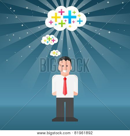 Vector Businessman Thinking Positive Thoughts. EPS10 Vector