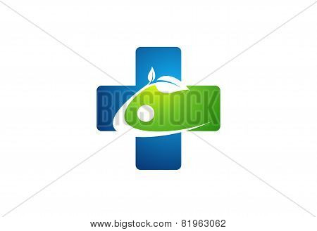 People health Medicine logo symbol icon plus plant nature design vector.