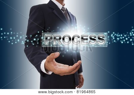 Businessman hand showing process word