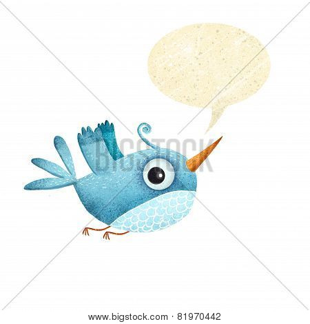 Blue bird with speech bubble.Tweet bird.