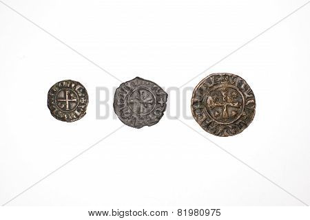 Ancient Armenian Bronze Coins On White Background