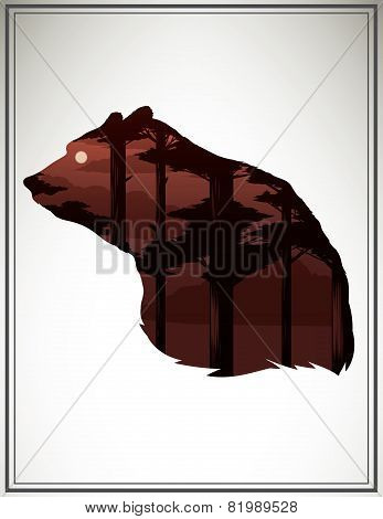 Vector Illustration With Animal Head And Double Exposure Effect.