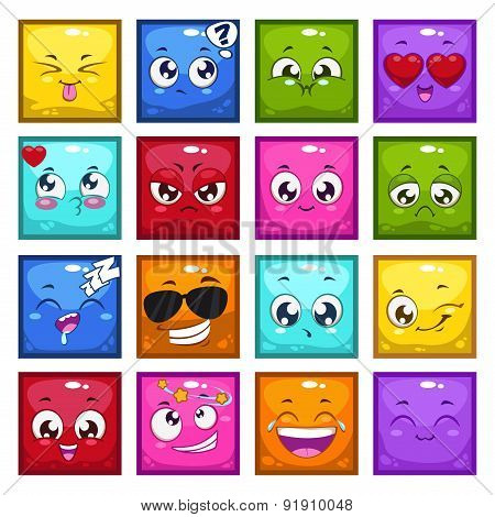 Square Characters With Different Emotions