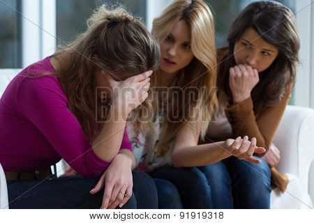 Sad Girl And Supporting Friends