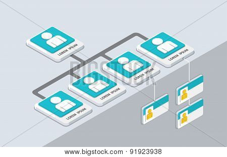 Isometric Organization And Sturcture. Flat 3D Organization Pop-up From Ground. Vector Illustration