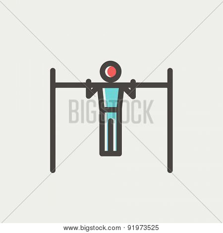 Pull up exercise in bar icon thin line for web and mobile, modern minimalistic flat design. Vector icon with dark grey outline and offset colour on light grey background.