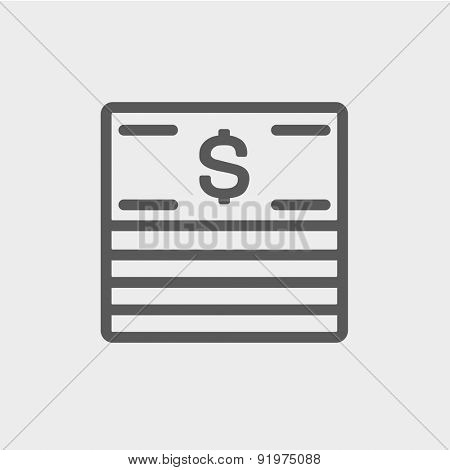 Stack of dollar bills icon thin line for web and mobile, modern minimalistic flat design. Vector dark grey icon on light grey background.