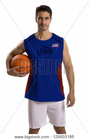 Professional American Basketball Player With Ball.