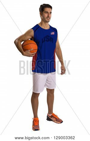 Professional American Basketball Player With Ball.
