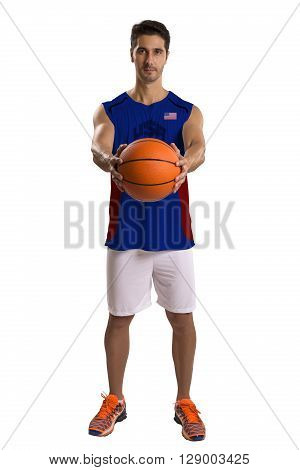 Professional American Basketball Player With Ball.