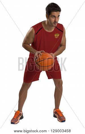 Professional Russian Basketball Player With Ball.