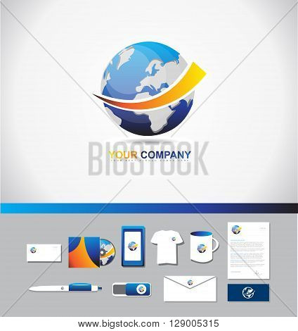 Corporate identity vector company logo icon element template earth 3d globe global technology