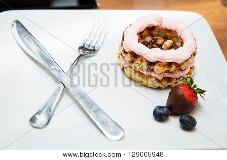 dessert with strawberry in chockolate and whipped cream
** Note: Soft Focus at 100%, best at smaller sizes