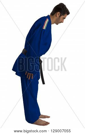 Italian judo fighter on a white background