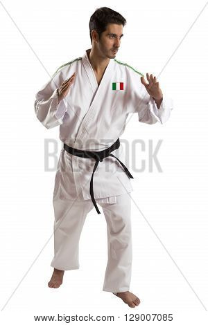 Italian judo fighter on a white background