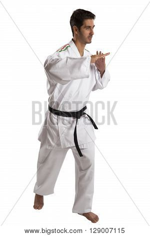 Italian judo fighter on a white background