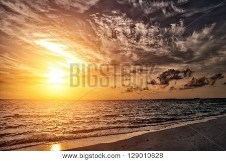 Cloudy Sunset On The Beach Maldives