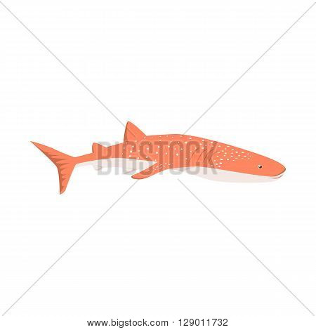 Marine predator shark design flat. Dangerous predator shark with fins and tail and sharp teeth. Aggressive fish tiger shark in orange color living in the ocean or the sea. Vector illustration