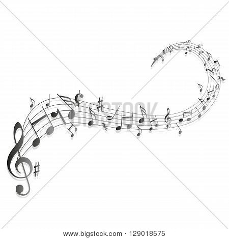 a moving illustration with the silhouettes of musical notes