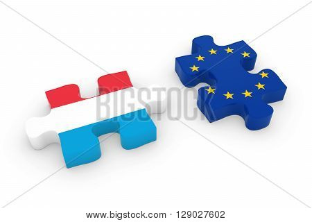 Luxembourg And Eu Puzzle Pieces - Luxembourgian And European Flag Jigsaw 3D Illustration