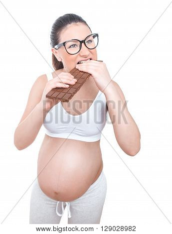 Glutton Pregnant Woman Over White