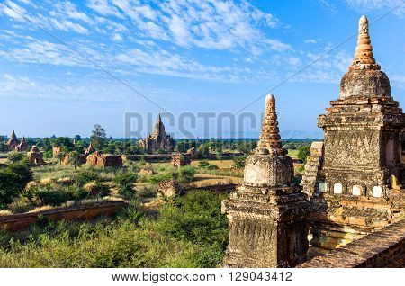 Myanmar Bagan the plain with thousand of 880-year old temple ruins.
