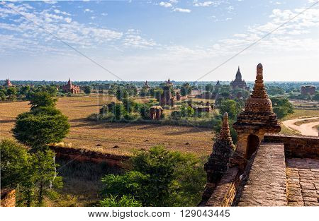 Myanmar Bagan the plain with thousand of 880-year old temple ruins.