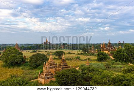 Myanmar Bagan the plain with thousand of 880-year old temple ruins.