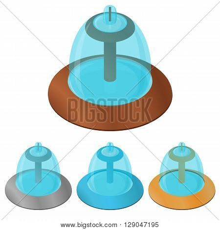 Fountain. Flat isometric. The spray of water. A place for rest and relaxation. The city fountain. The decoration of the Park. Vector illustration.