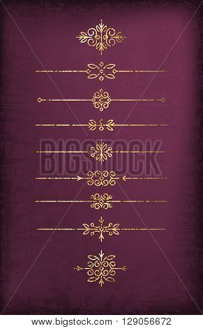 A Set Of Cracked Old-style Gold Dividers On A Noble Dark Purple Background