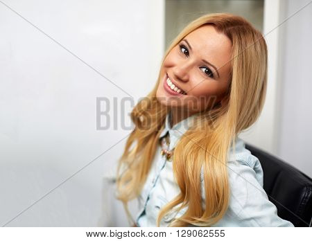 beautiful young blond woman close-up. Portrait of pretty young woman