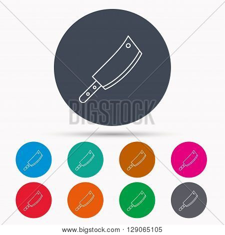 Butcher knife icon. Kitchen chef tool sign. Icons in colour circle buttons. Vector