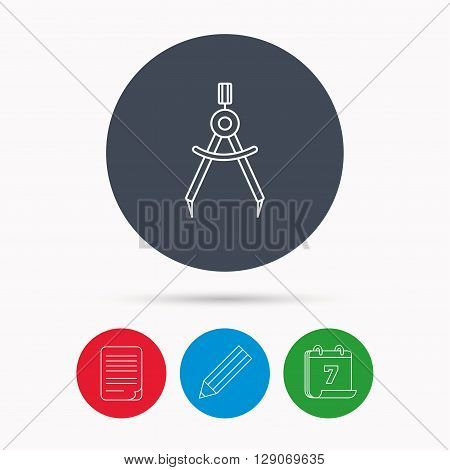 Compasses icon. Measurement dividers sign. Calendar, pencil or edit and document file signs. Vector