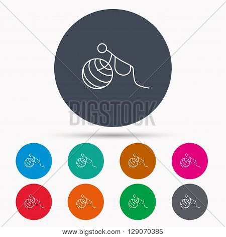 Gymnastic for pregnant icon. Pilates fitness sign. Sport workout symbol. Icons in colour circle buttons. Vector