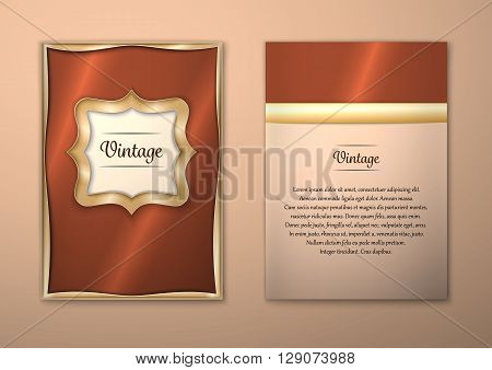 Vector Brochure Flyer royal design Layout template size A5. Gold frame. Front page and back page. Easy to use and edit.